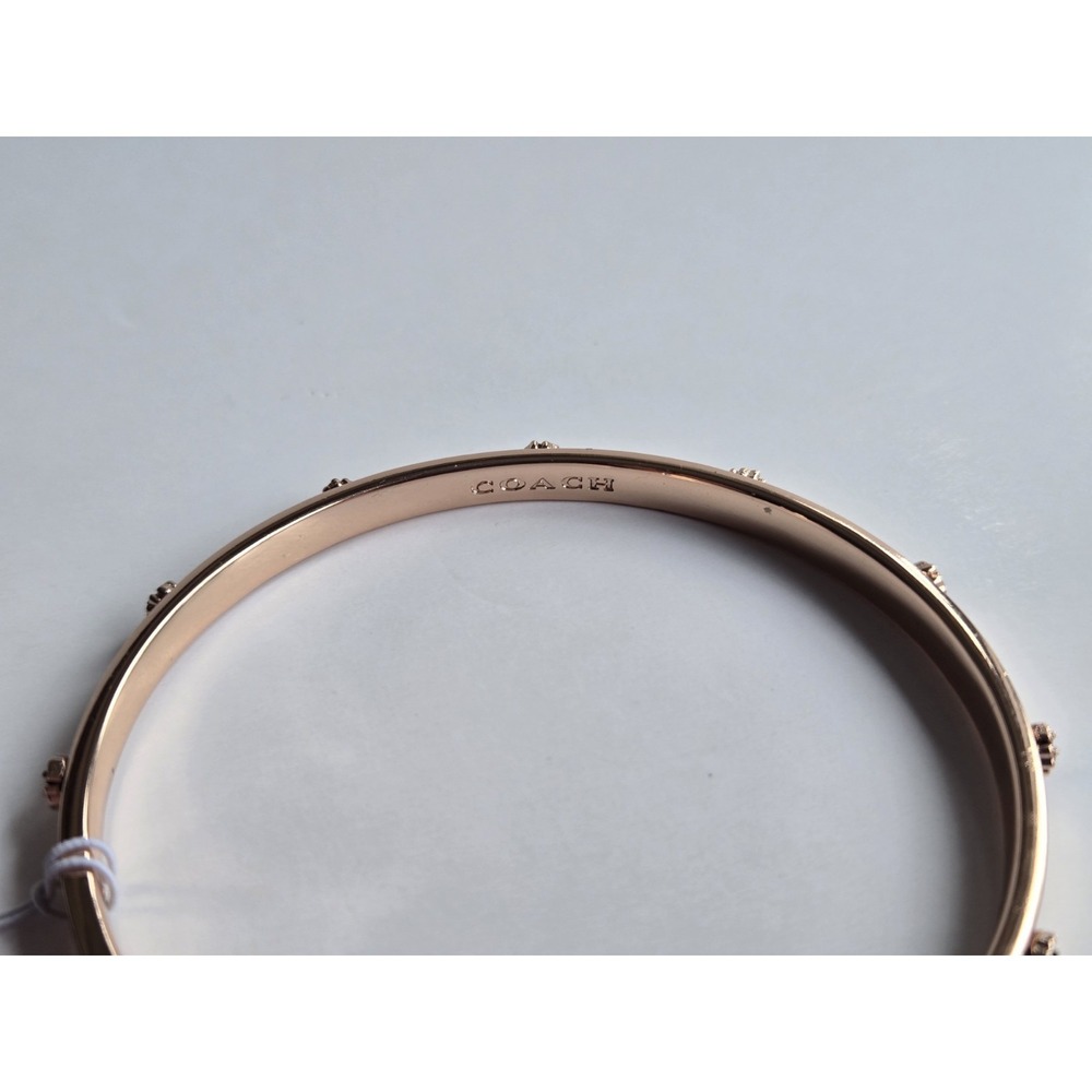 NWT Coach tea rose gold-tone bangle bracelet - crystal studs, 2.75" diameter - Picture 6 of 8